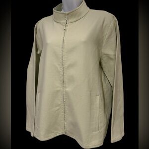 EILEEN FISHER WOMENS‎ JACKET PIQUE PASTEL CELERY GREEN FULL ZIP POCKETS L